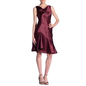 LORD&TAYLOR: maroon satin drape neck dress